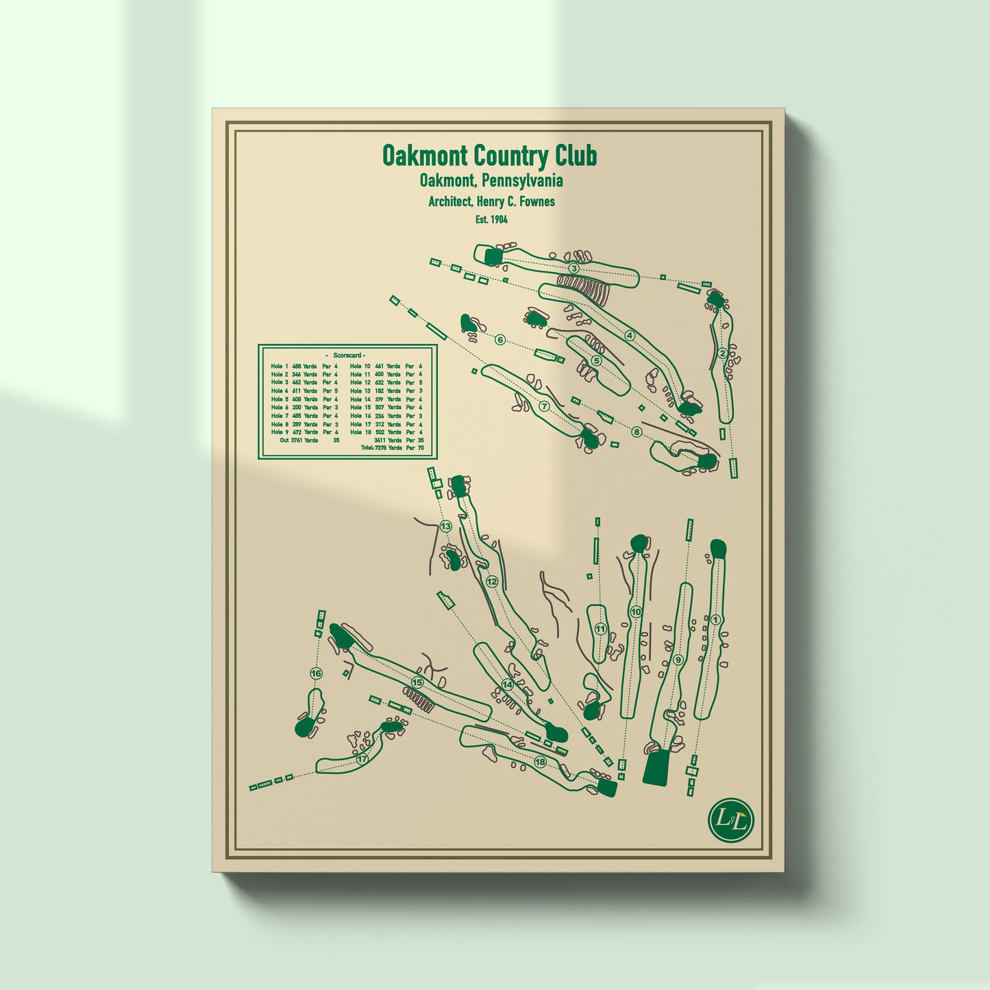 Oakmont Golf Club Golf Course Map Print - Blueprint Series - Unframed