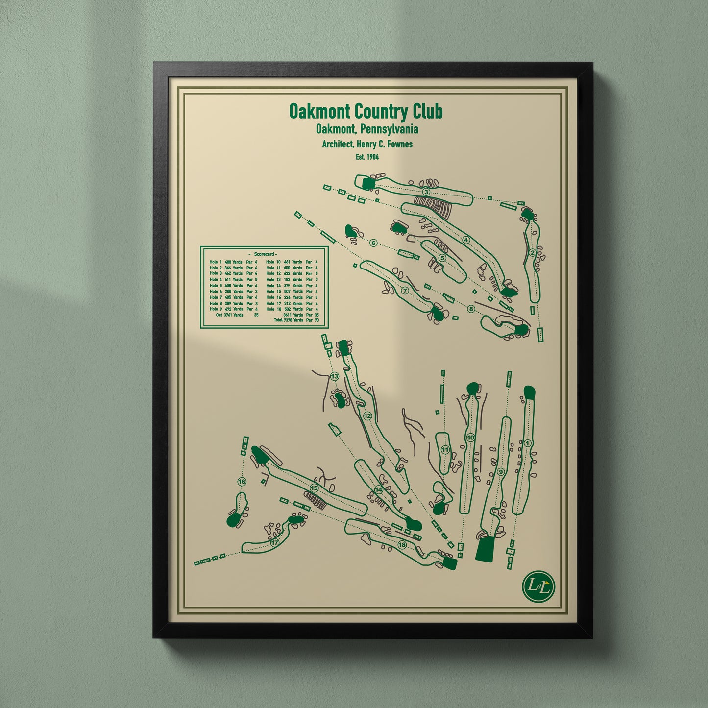 Oakmont Golf Club Golf Course Map Print - Blueprint Series - Black Frame