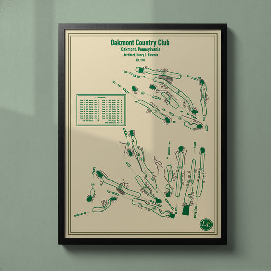 Oakmont Golf Club Golf Course Map Print - Blueprint Series - Black Frame
