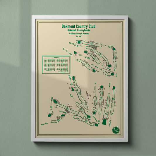 Oakmont Golf Club Golf Course Map Print - Blueprint Series - White Frame