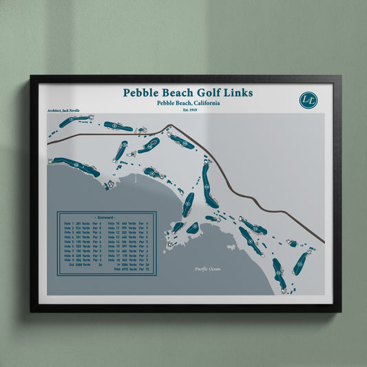 Pebble Beach Golf Links Course Map - Legacy Series - Black Frame