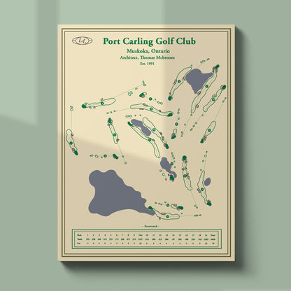 Unframed Port Carling course map poster print showing the exclusive private club routing in the heart of Muskoka.