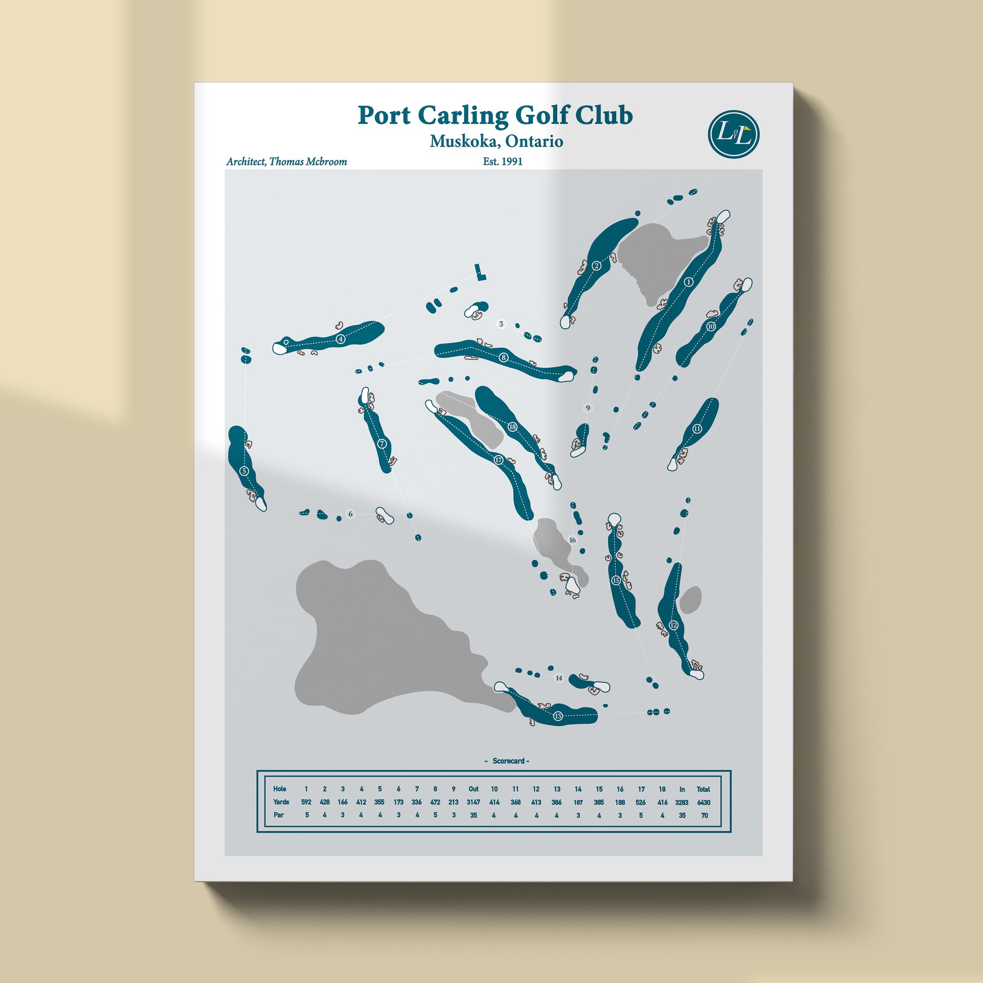 Port Carling Golf Club Golf Course Map Print - Legacy Series - Unframed