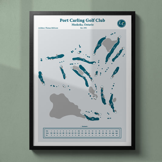 Port Carling Golf Club Golf Course Map Print - Legacy Series - Black Frame