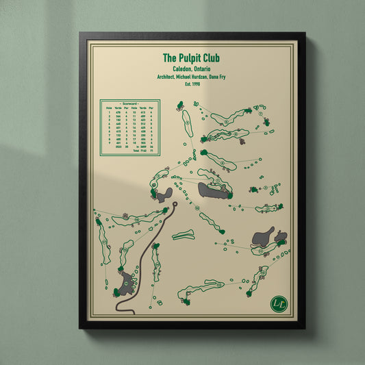 Course Map of The Pulpit Golf Club - Black Frame - Blueprint Series