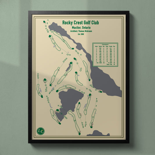 Rocky Crest Golf Club Golf Course Map Print - Blueprint Series - Black Frame