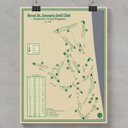 Course Map Print of Royal St. George's in Sadwich, United Kingdom