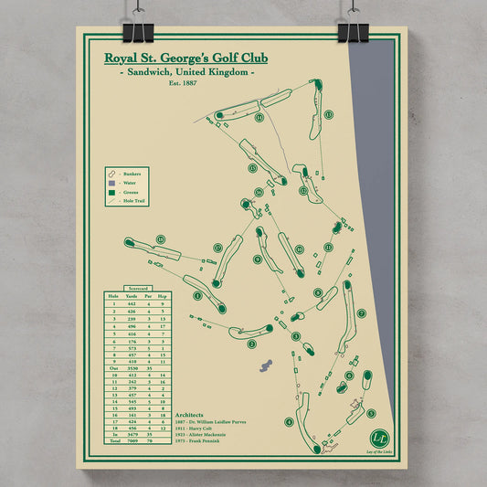 Course Map Print of Royal St. George's in Sadwich, United Kingdom