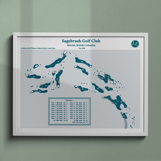 White Framed Course map of Sagebrush Golf Club - Legacy Series