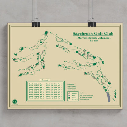 Sagebrush Golf Club map poster print showing the firm and fast routing winding through the natural terrain.