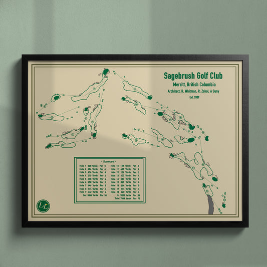 Black Framed Course map of Sagebrush Golf Club - Blueprint Series