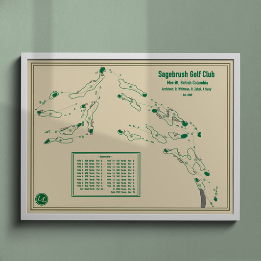 White Framed Course map of Sagebrush Golf Club - Blueprint Series