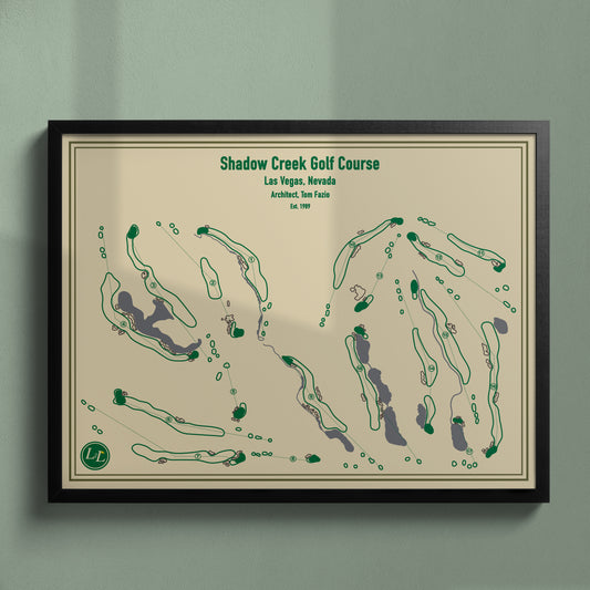 Shadow Creek Golf Course Map Print - Blueprint Series - Black Frame