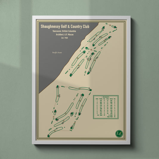 Shaughnessy Golf Club Golf Course Map Print - Blueprint Series - White Frame