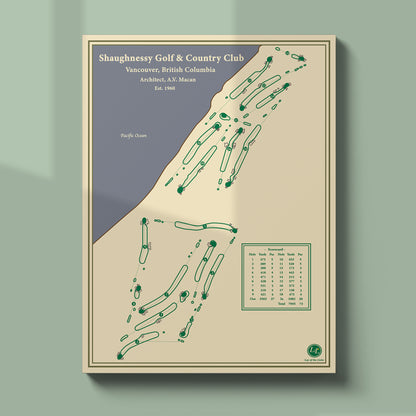 Unframed Shaughnessy course map poster print showing the tree-lined layout along the Fraser River.