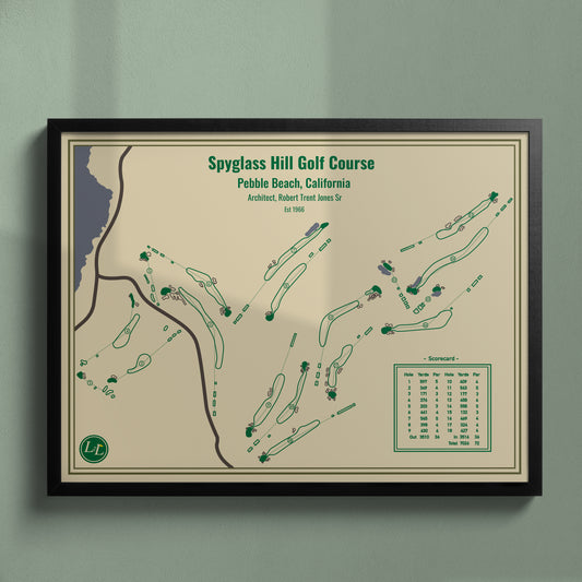 Spyglass Hill Golf Course Map Print - Blueprint Series - Black Frame