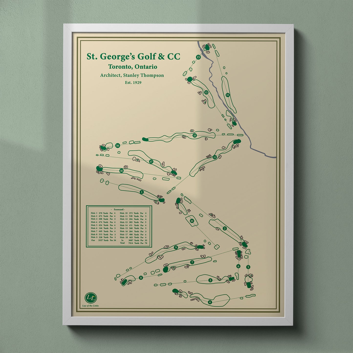 St. George's Golf and Country Club map print in a white frame, featuring the multi-time RBC Canadian Open host venue.