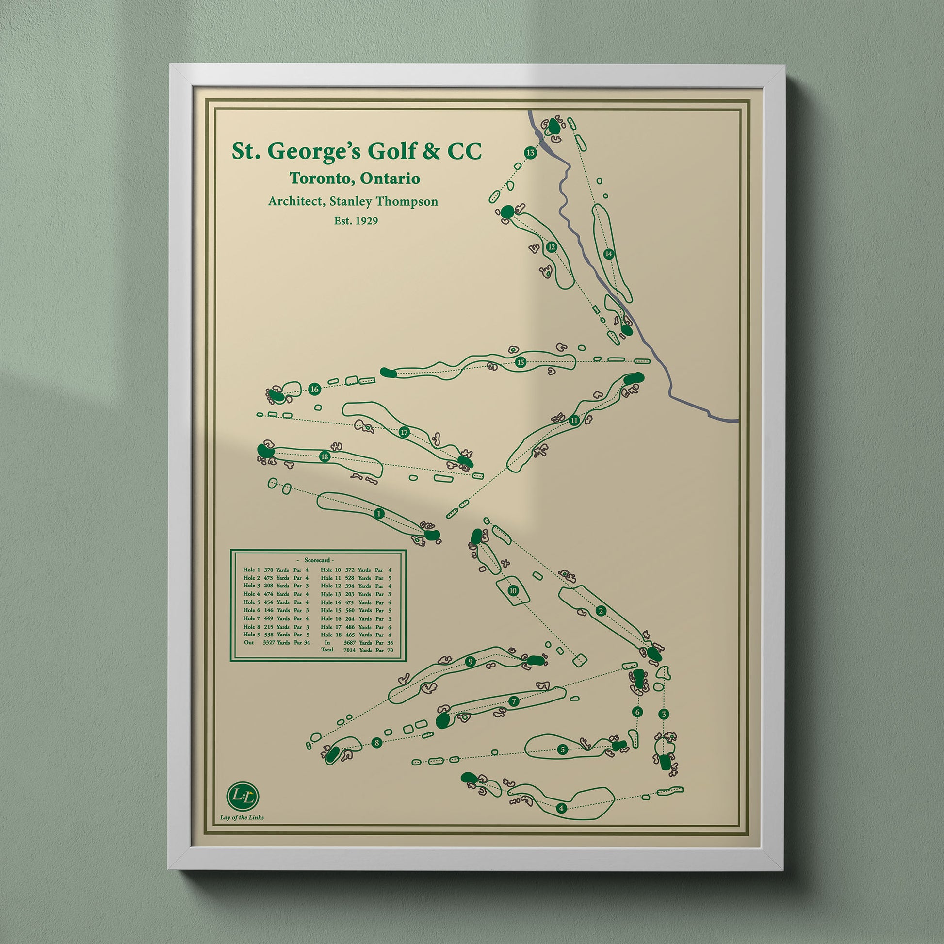 St. George's Golf and Country Club map print in a white frame, featuring the multi-time RBC Canadian Open host venue.