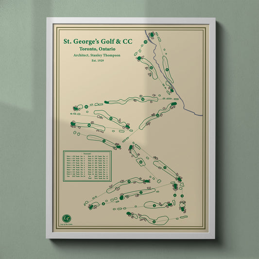 St. George's Golf and Country Club map print in a white frame, featuring the multi-time RBC Canadian Open host venue.
