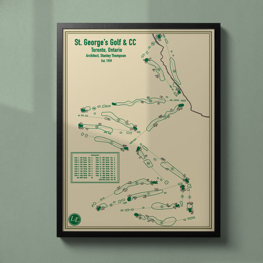 Black Framed Course Map of St. George's Golf & CC - Blueprint Series