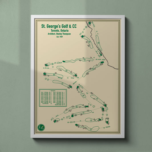 White Framed Course Map of St. George's Golf & CC - Blueprint Series