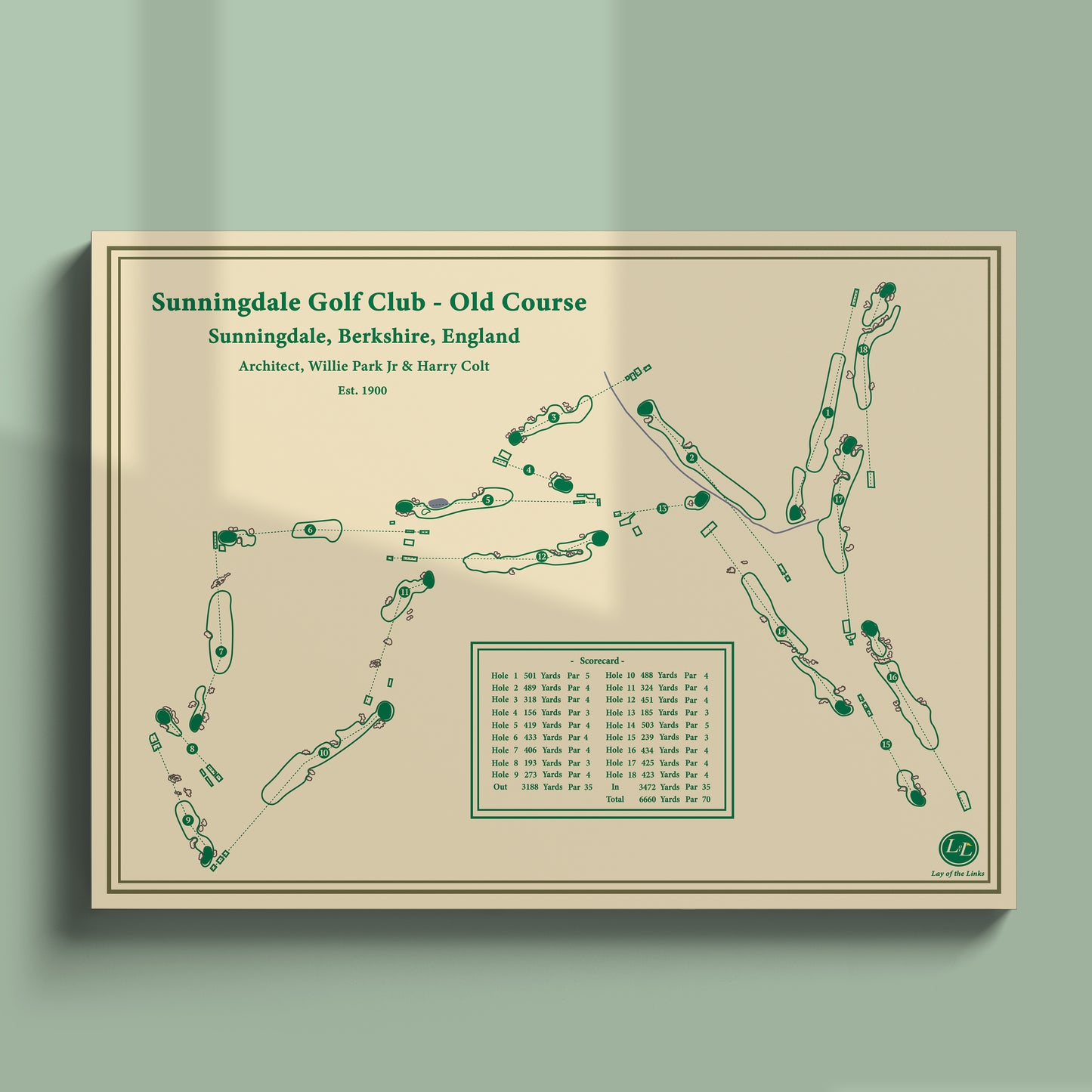 Course map of Sunningdale Golf Club's Old Course