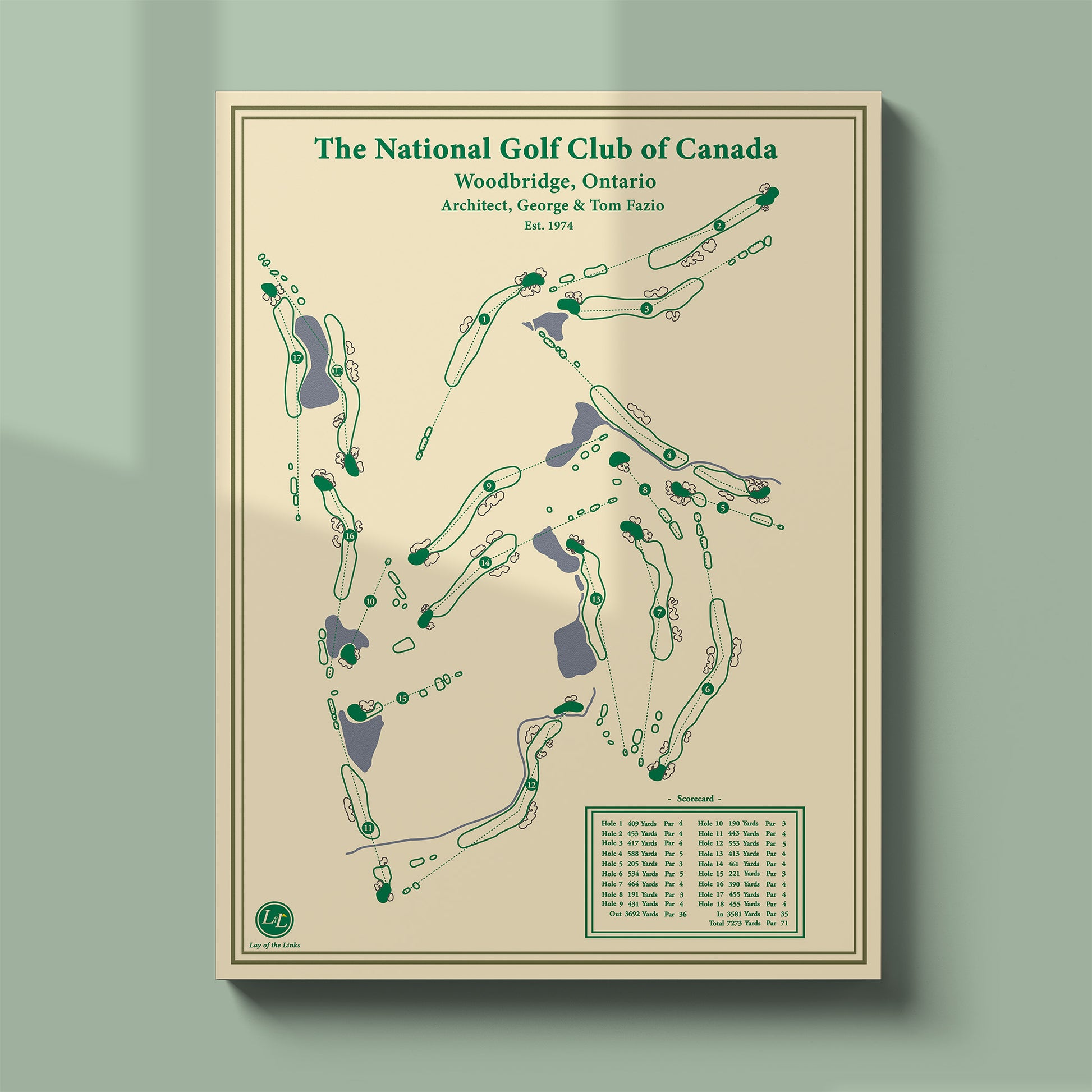Unframed The National Golf Club of Canada course map poster print showing the full championship routing in Woodbridge.