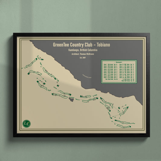 Black Framed Course map of GreenTee Country Club Tobiano 