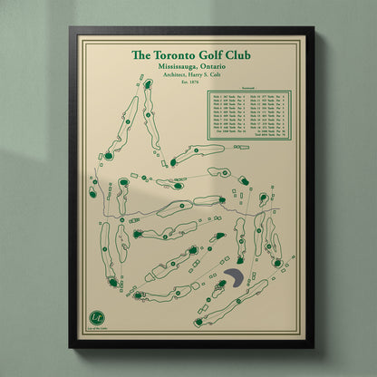 Framed The Toronto Golf Club map in a black wood frame showing the historic Harry Colt design.