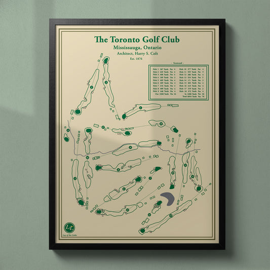 Framed The Toronto Golf Club map in a black wood frame showing the historic Harry Colt design.