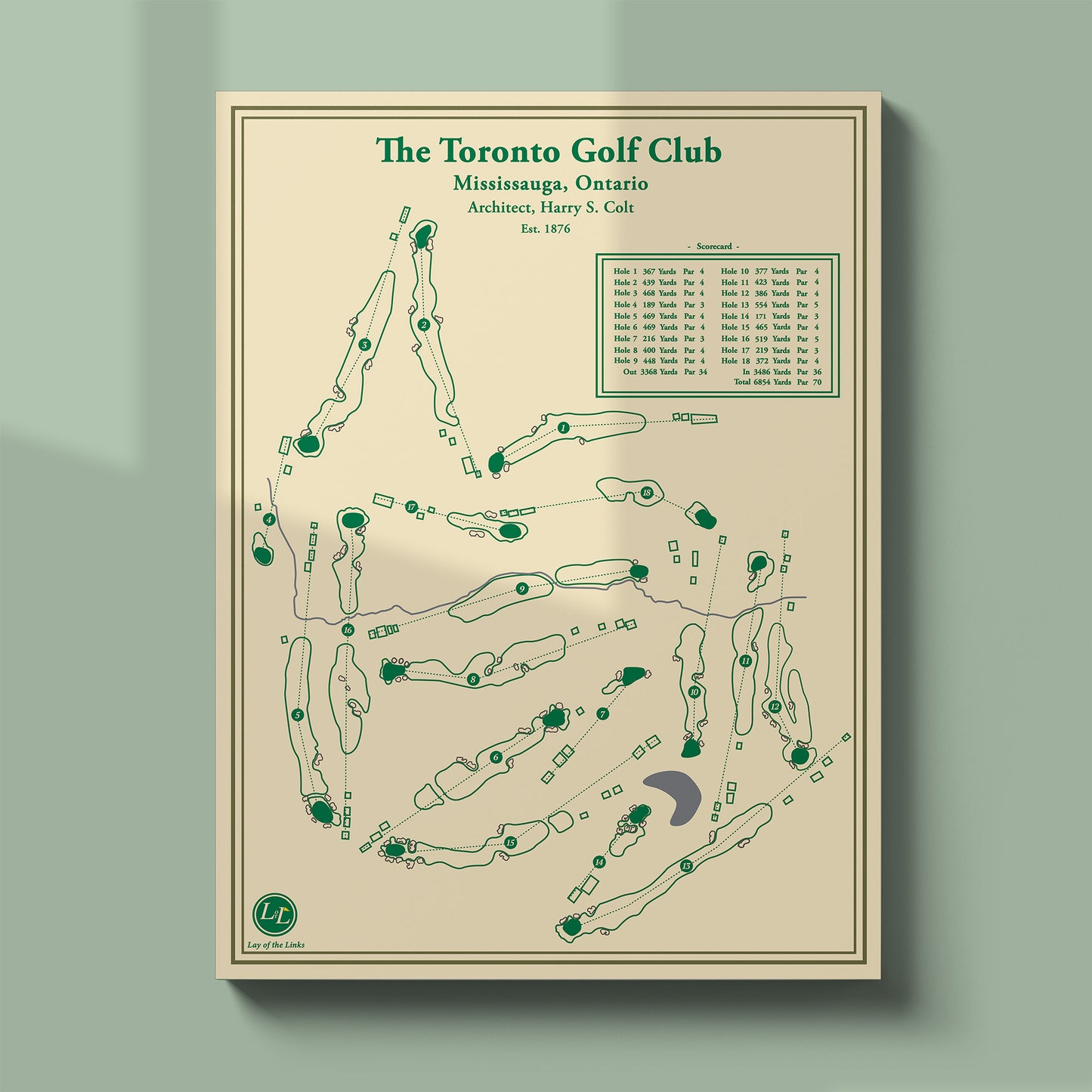 Unframed The Toronto Golf Club course map poster print showing the full 18 hole routing in Mississauga.