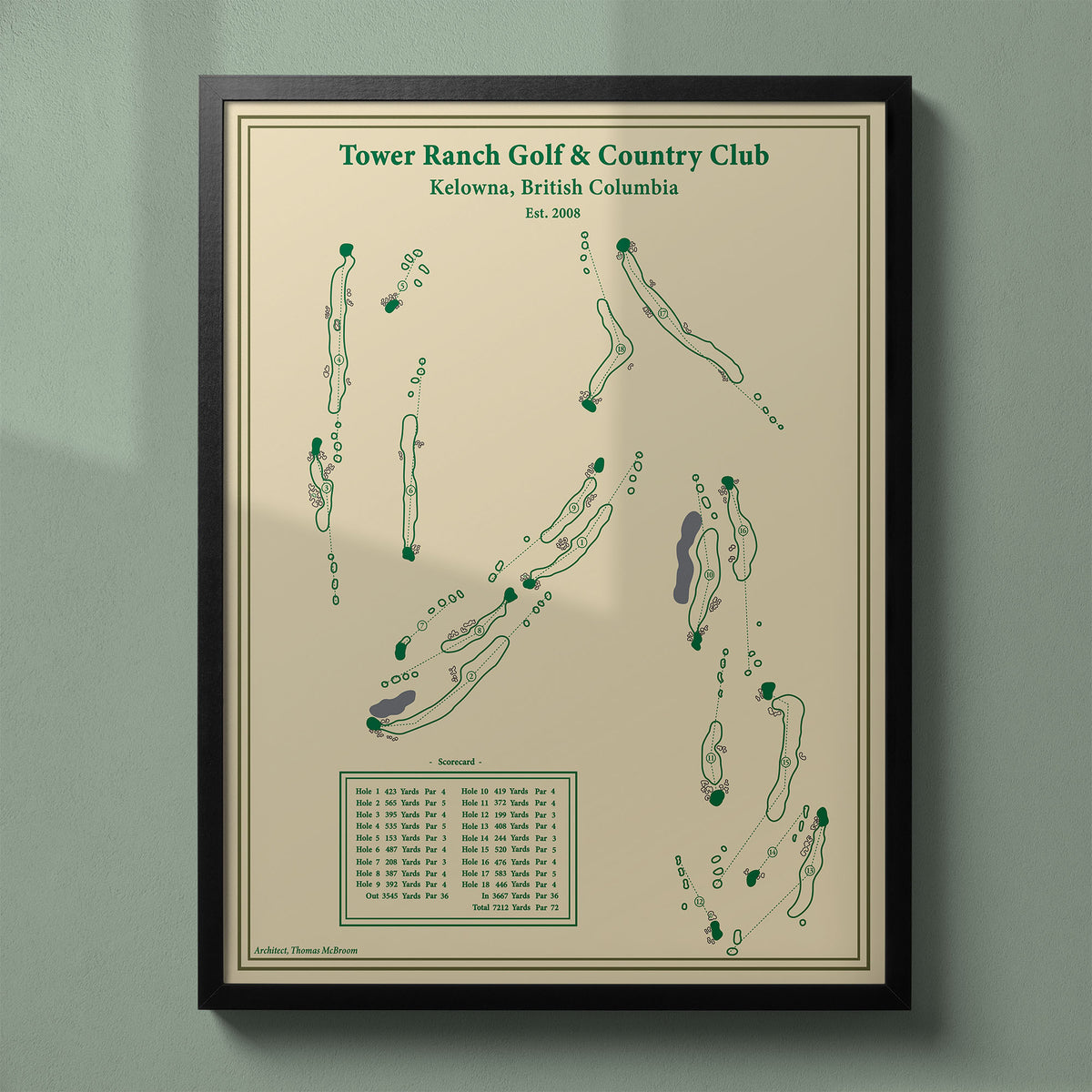 Tower Ranch Golf Club Map | Framed Art Print | Kelowna, BC – Lay of the ...