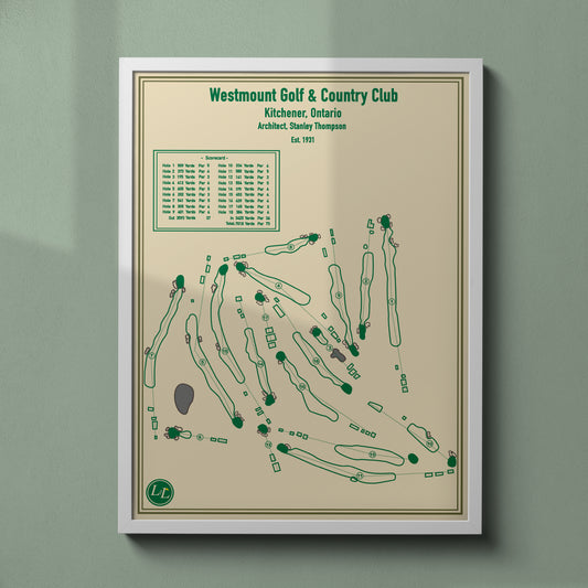 Course Map of The Westmount Golf Club - White Frame - Blueprint Series