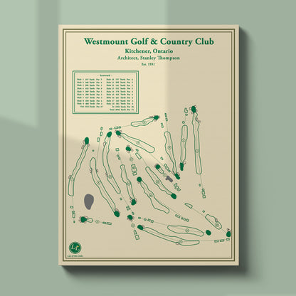 Unframed Westmount course map poster print showing the full 18 hole routing and tree-lined fairways.