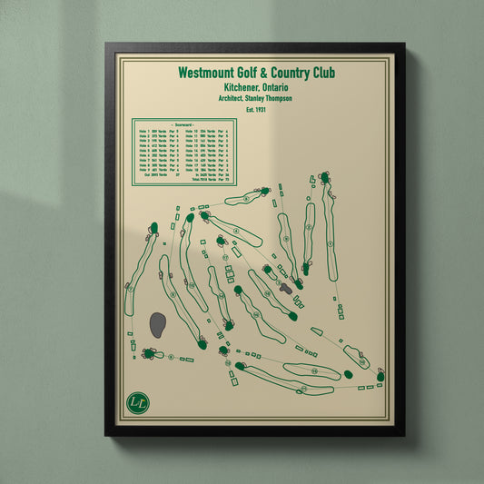 Course Map of The Westmount Golf Club - Black Frame - Blueprint Series